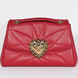 Dolce & Gabbana Red Quilted Nappa Leather Large Devotion Bag